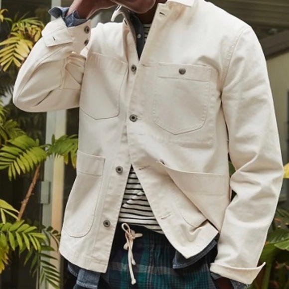 J. Crew Wallace & Barnes Duck Canvas Utility Chore Jacket Size Large Off White - Picture 2 of 15